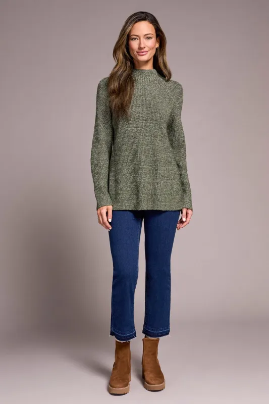 Mock Neck Heathered Knit Sweater With Side Slits-H spruce sold by Tribal