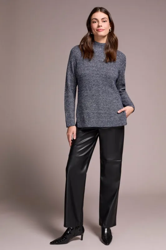 Mock Neck Heathered Knit Sweater With Side Slits-H nightfall sold by Tribal