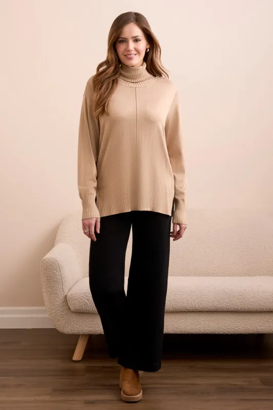 Drop Shoulder Turtle Neck Sweater-H latte sold by Tribal
