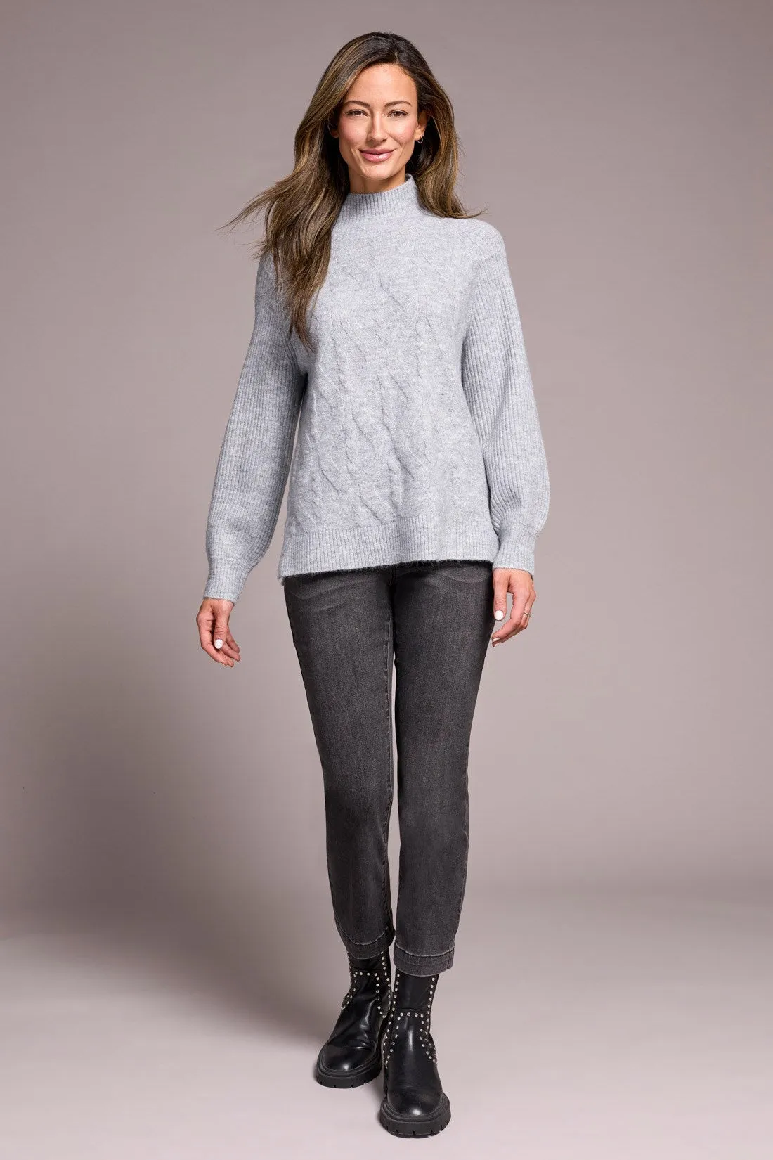 Long Puff Sleeve Mock Neck Sweater-Grey mix sold by Tribal product image thumbnail 2