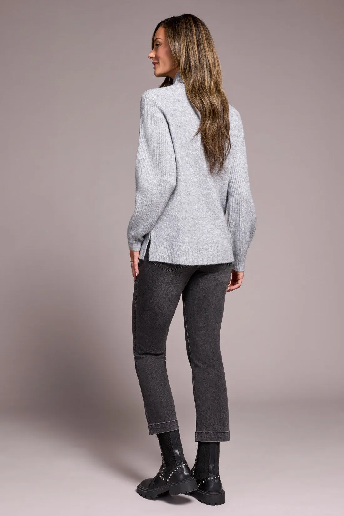 Long Puff Sleeve Mock Neck Sweater-Grey mix sold by Tribal product image thumbnail 4
