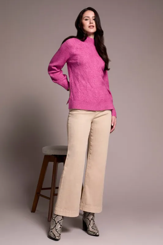 Long Puff Sleeve Mock Neck Sweater-Cameo sold by Tribal
