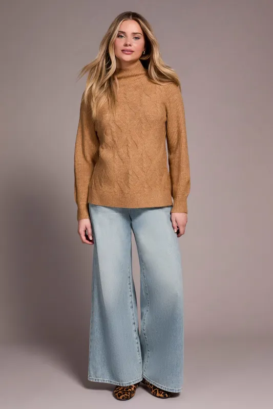 Long Puff Sleeve Mock Neck Sweater-Icelatte sold by Tribal
