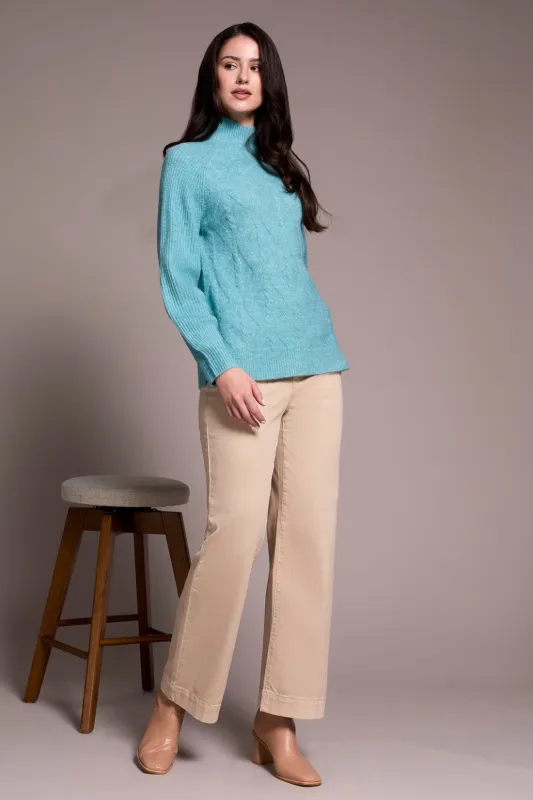Long Puff Sleeve Mock Neck Sweater-Mistblue sold by Tribal