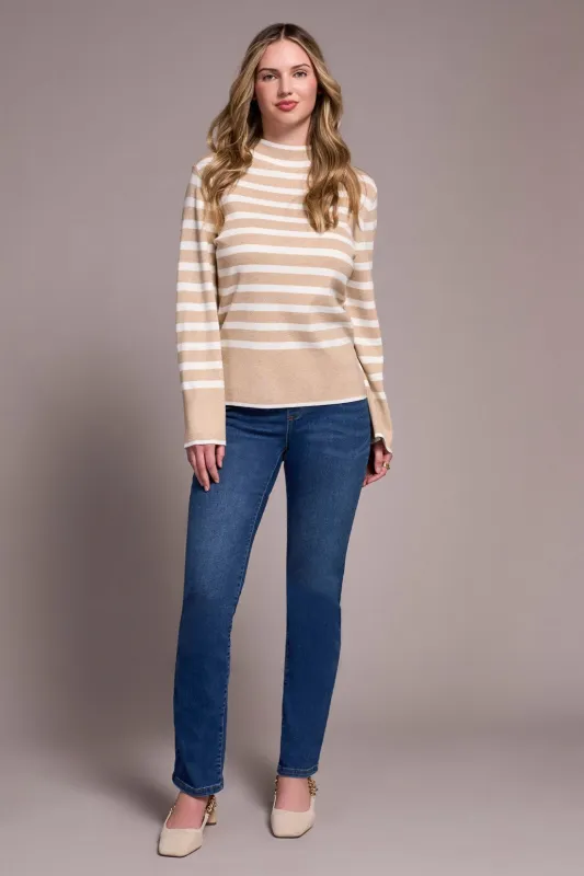 Lightweight Mock Neck Striped Sweater-H latte sold by Tribal