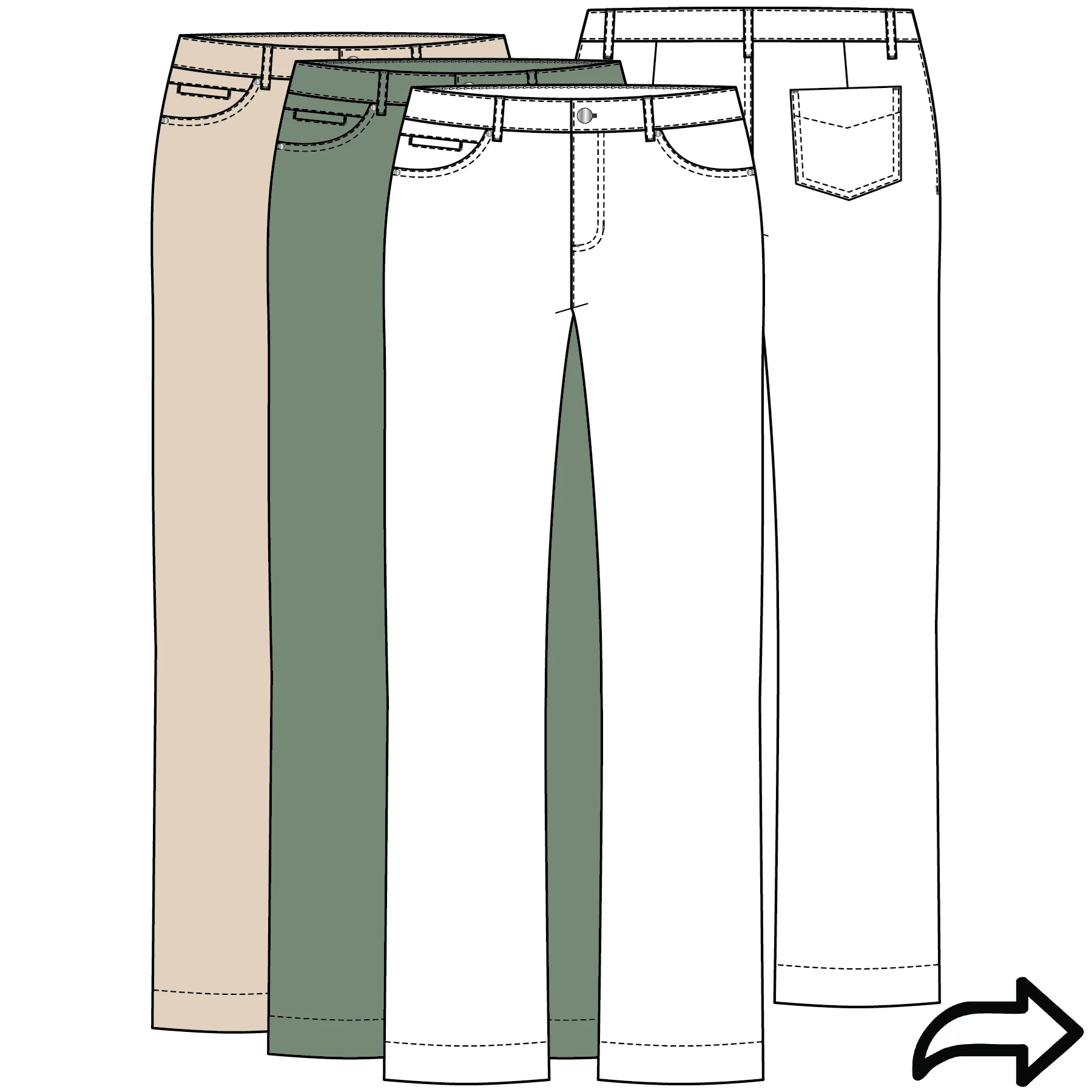 Comfort Stretch Fly Front Wide Leg Pants-Chive sold by Tribal product image thumbnail 5