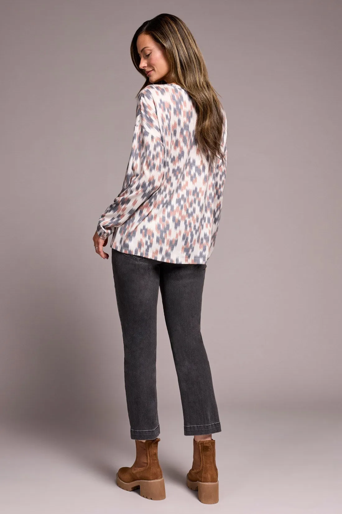 Fuzzy Soft Crew Neck Combo Print Knit Top-Almondlatte sold by Tribal product image thumbnail 4