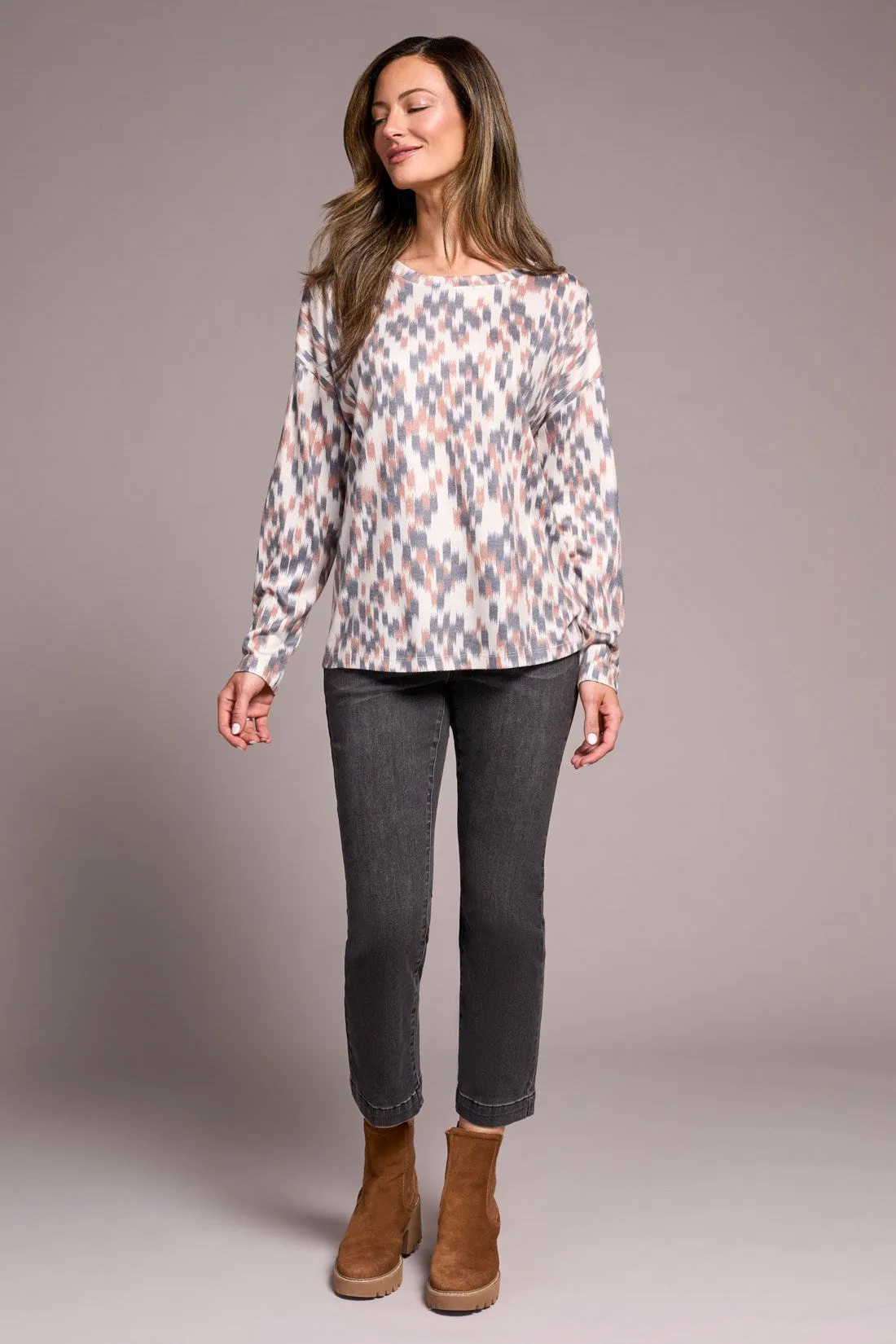 Fuzzy Soft Crew Neck Combo Print Knit Top-Almondlatte sold by Tribal product image thumbnail 2