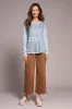 Fuzzy Soft Crew Neck Combo Print Knit Top-Pastelteal sold by Tribal