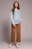 Fuzzy Soft Crew Neck Combo Print Knit Top-Pastelteal sold by Tribal