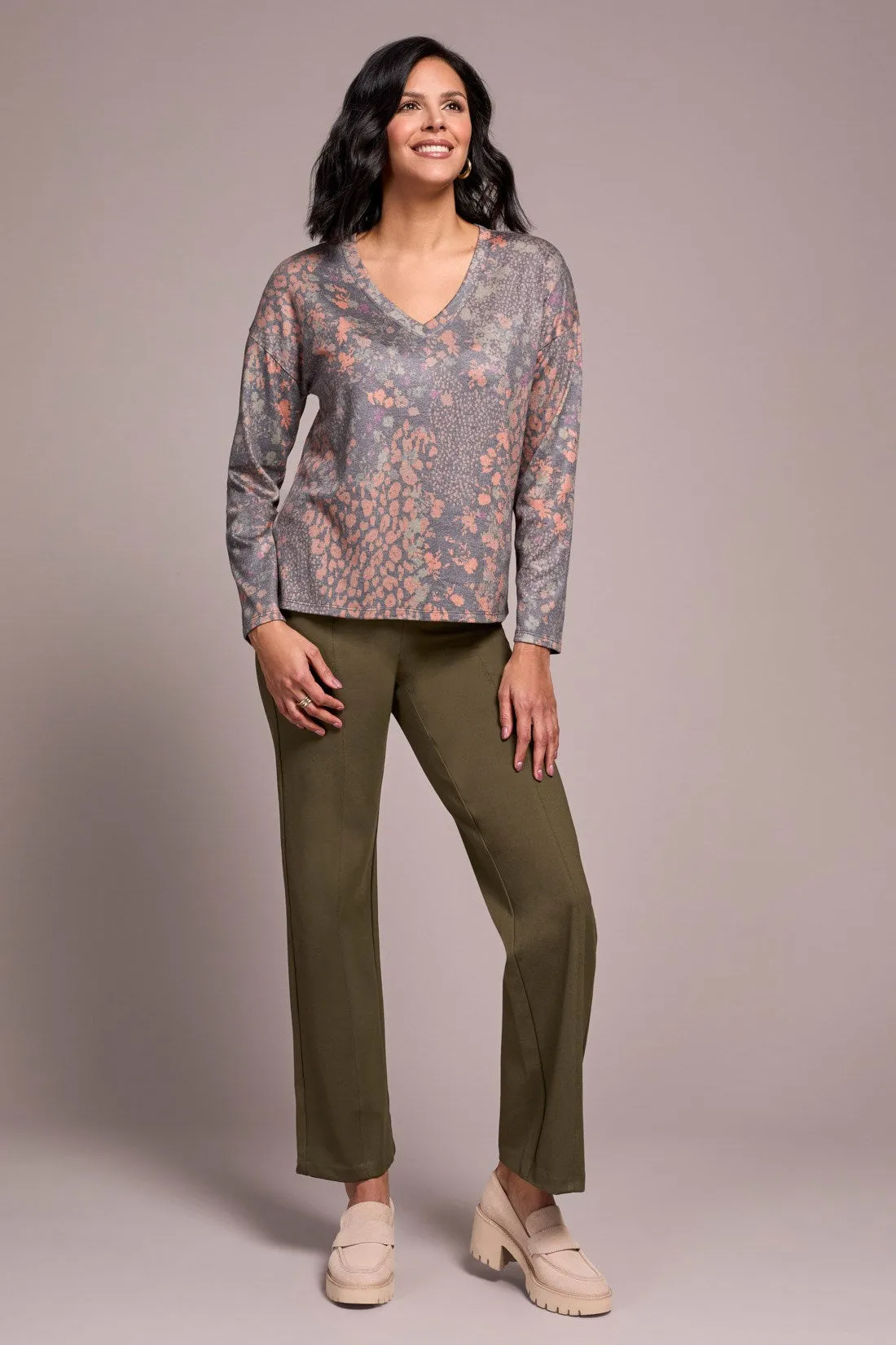 Fuzzy Soft V-Neck Combo Print Knit Top-Turmeric sold by Tribal product image thumbnail 2