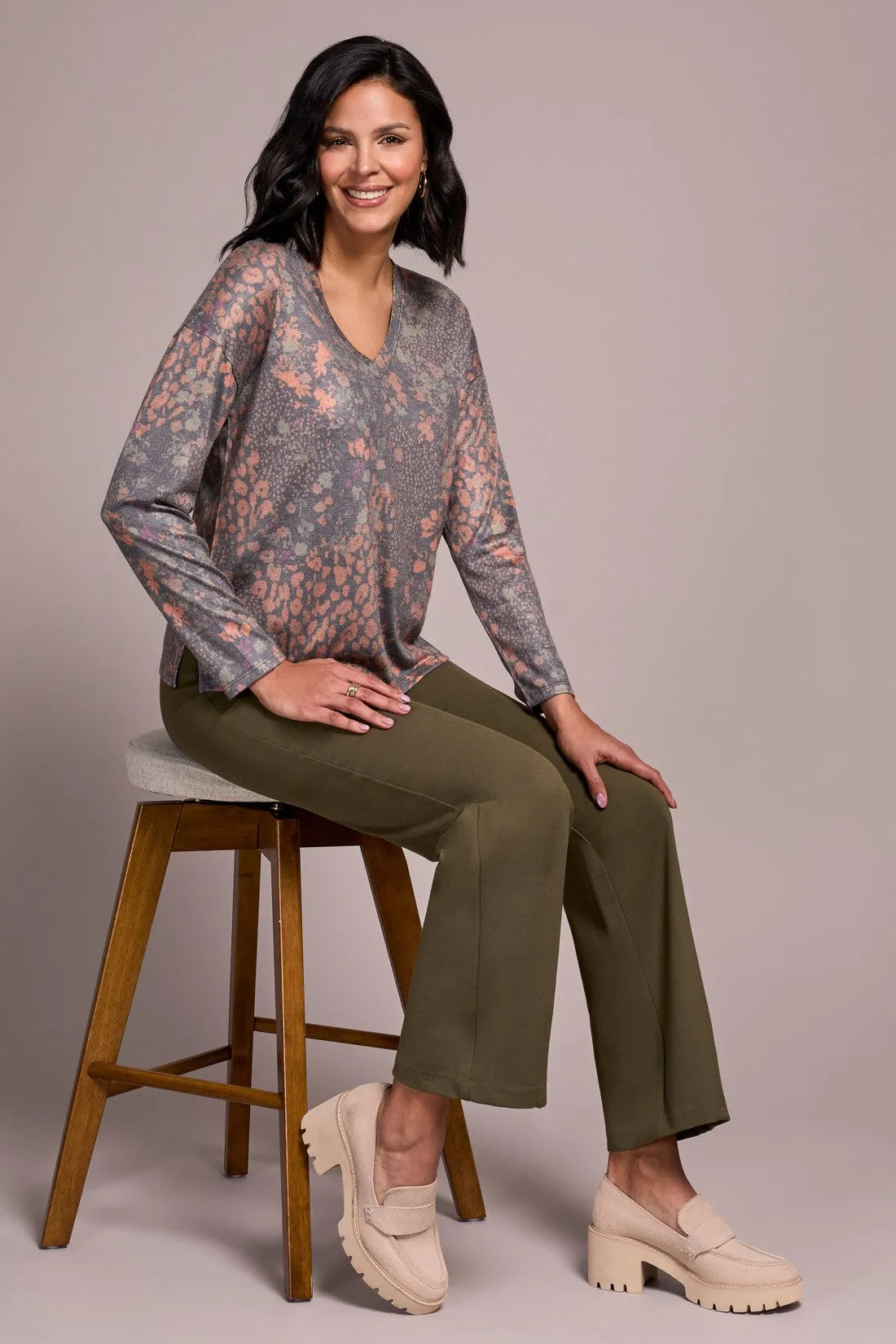 Fuzzy Soft V-Neck Combo Print Knit Top-Turmeric sold by Tribal product image thumbnail 3