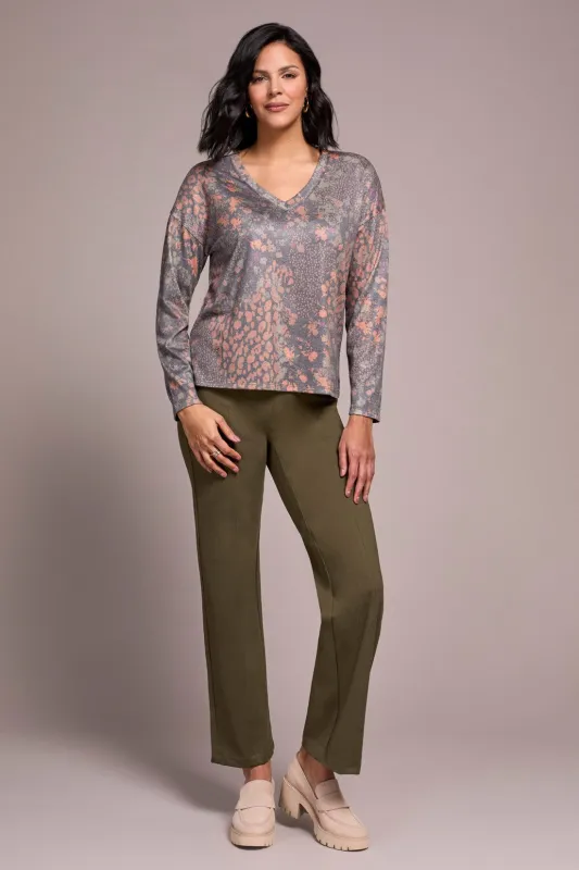 Fuzzy Soft V-Neck Combo Print Knit Top-Turmeric sold by Tribal