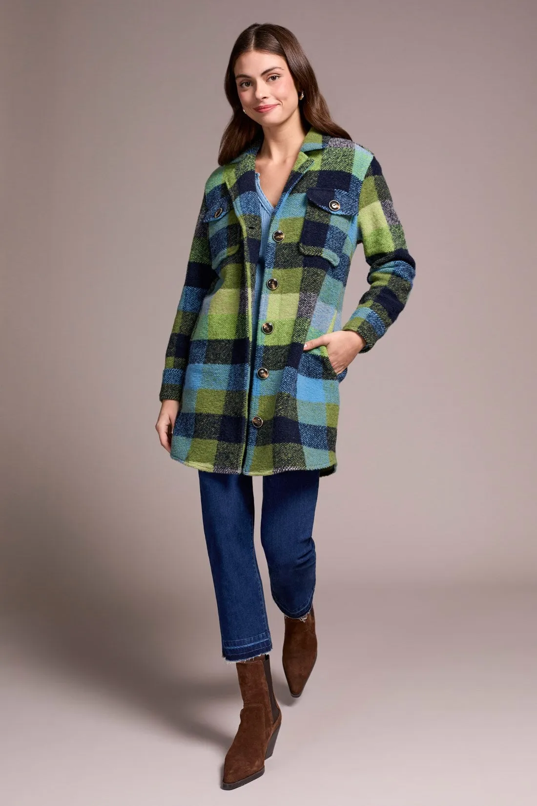 Knit Plaid Notch Collar Shacket-Nightfall sold by Tribal product image thumbnail 2