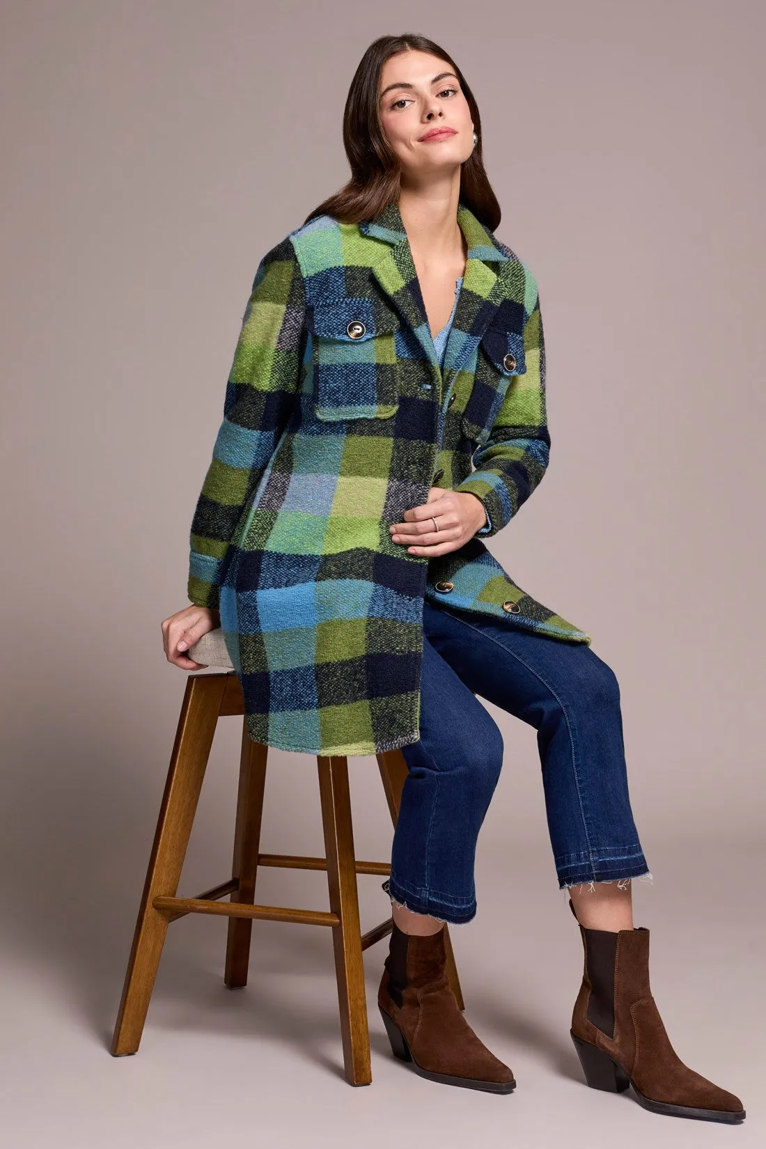 Knit Plaid Notch Collar Shacket-Nightfall sold by Tribal product image thumbnail 3