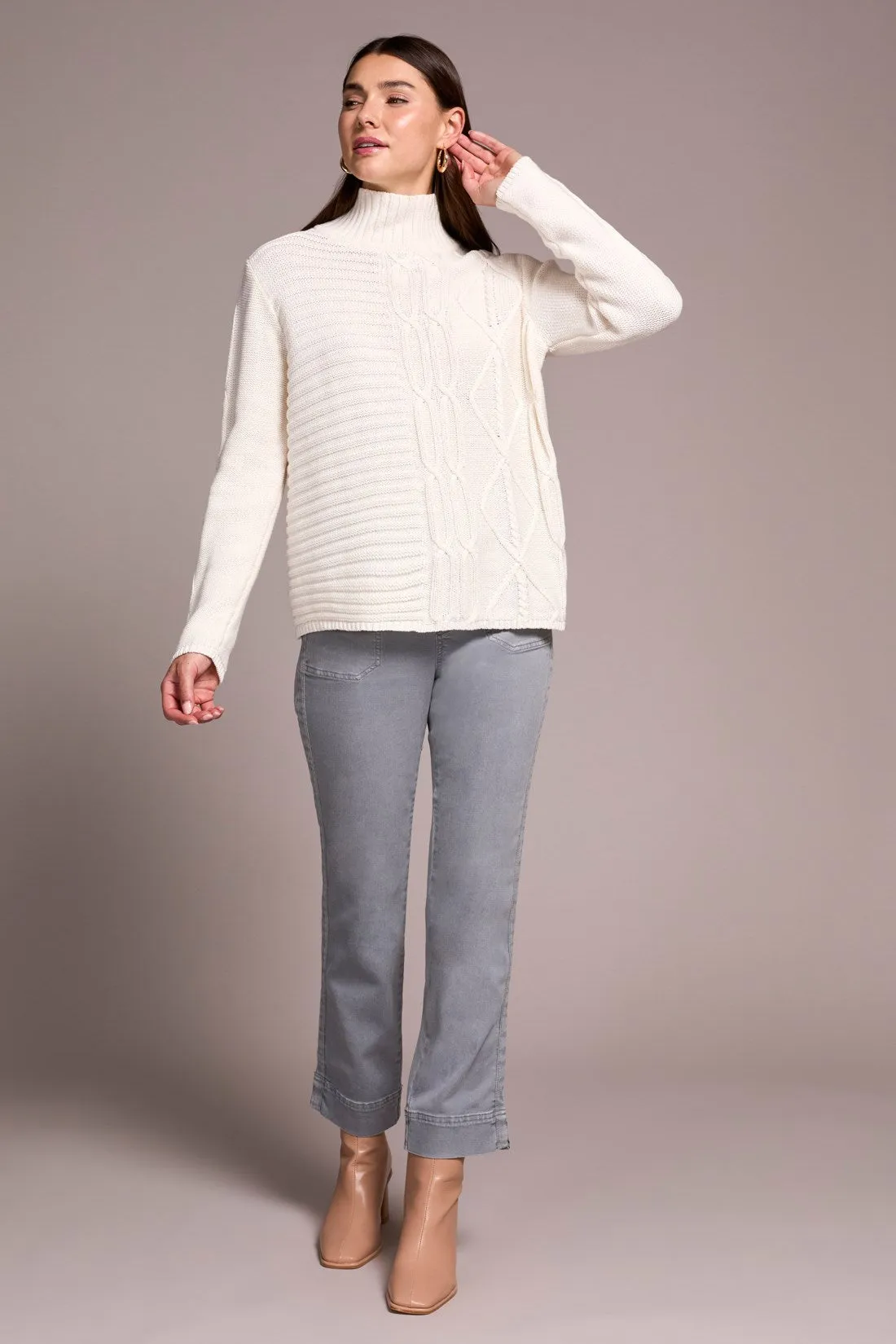 Vintage Washed Cable Knit Mock Neck Sweater-Cream sold by Tribal product image thumbnail 2