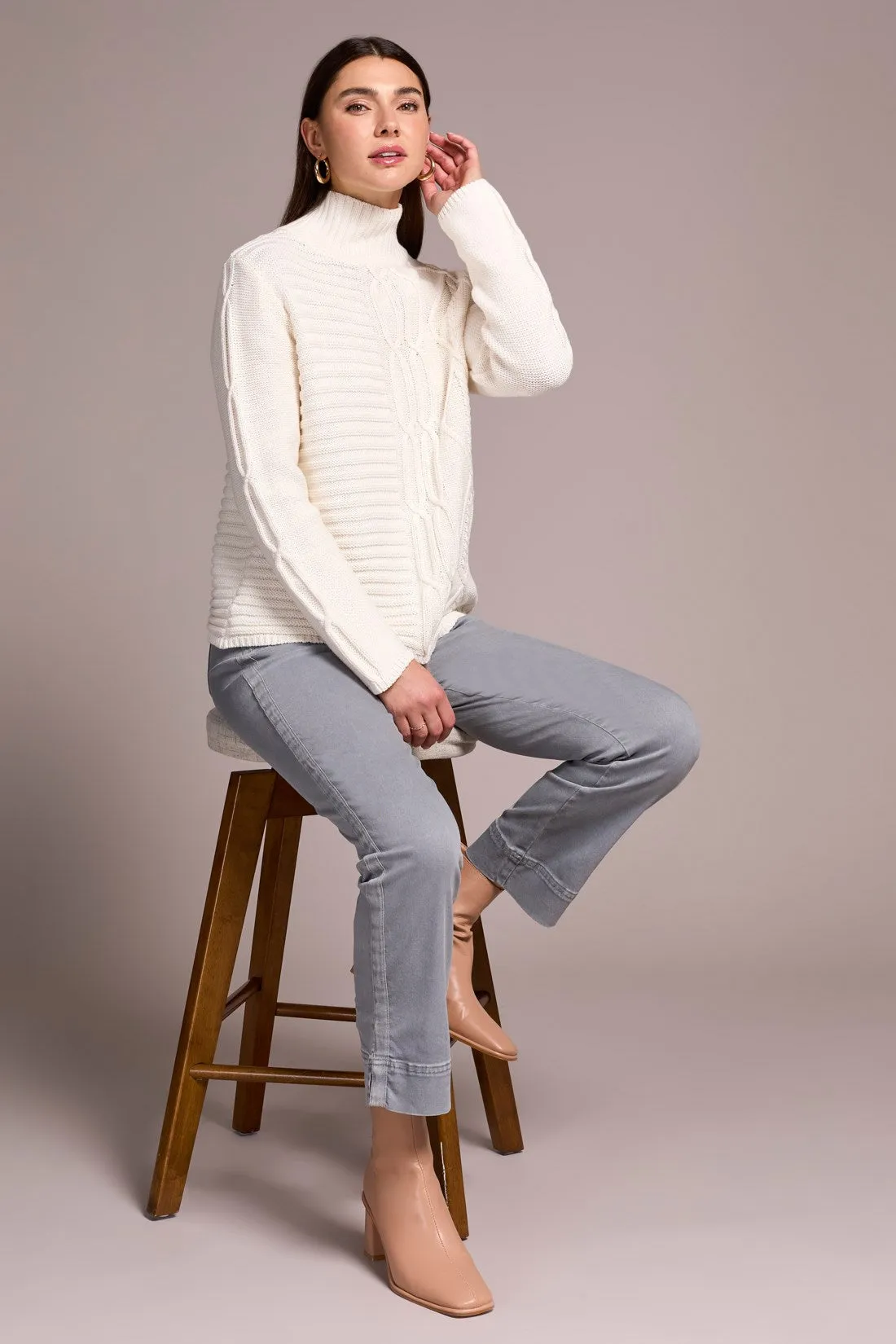 Vintage Washed Cable Knit Mock Neck Sweater-Cream sold by Tribal product image thumbnail 3