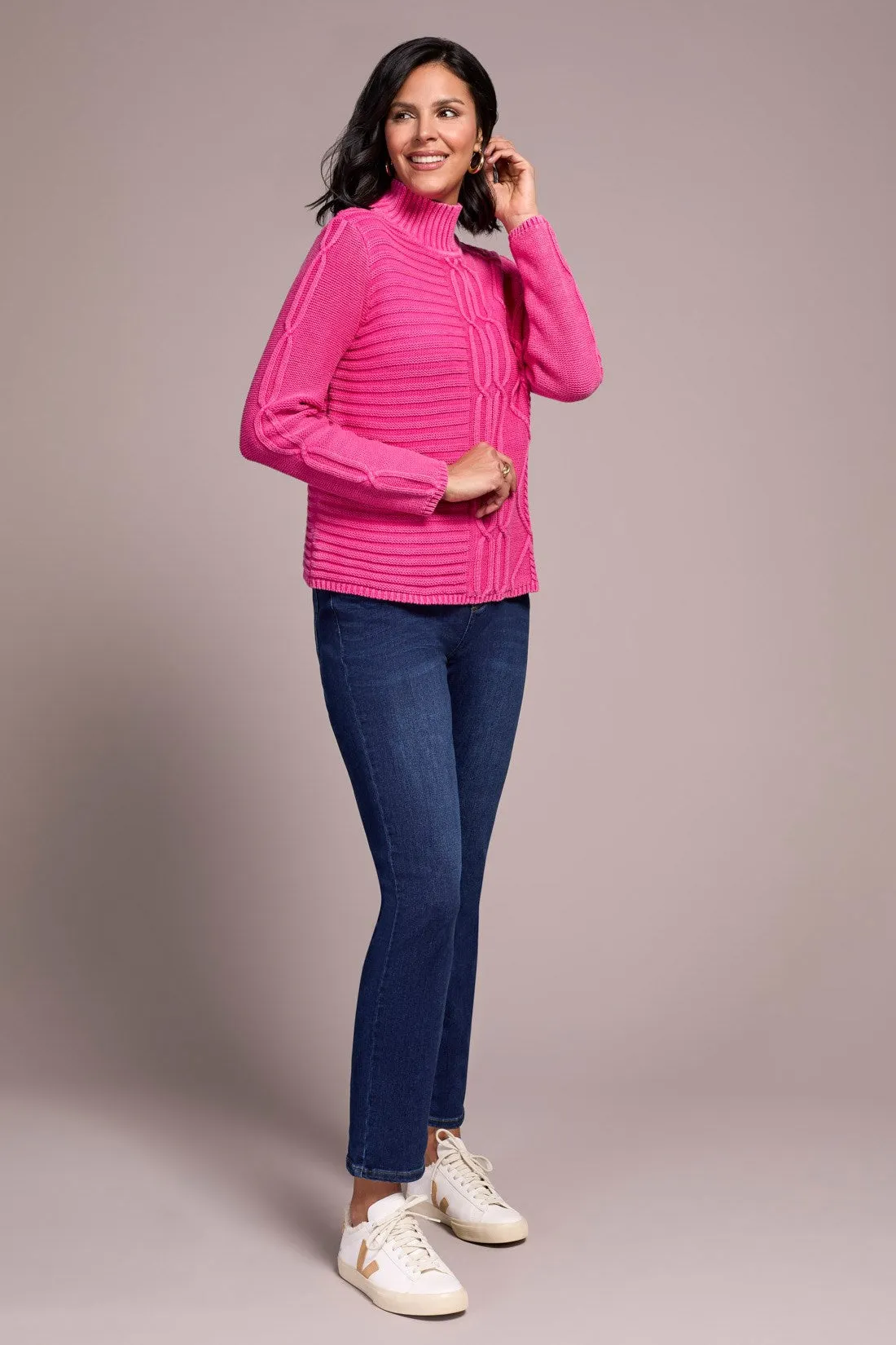 Vintage Washed Cable Knit Mock Neck Sweater-Cherrypink sold by Tribal product image thumbnail 2