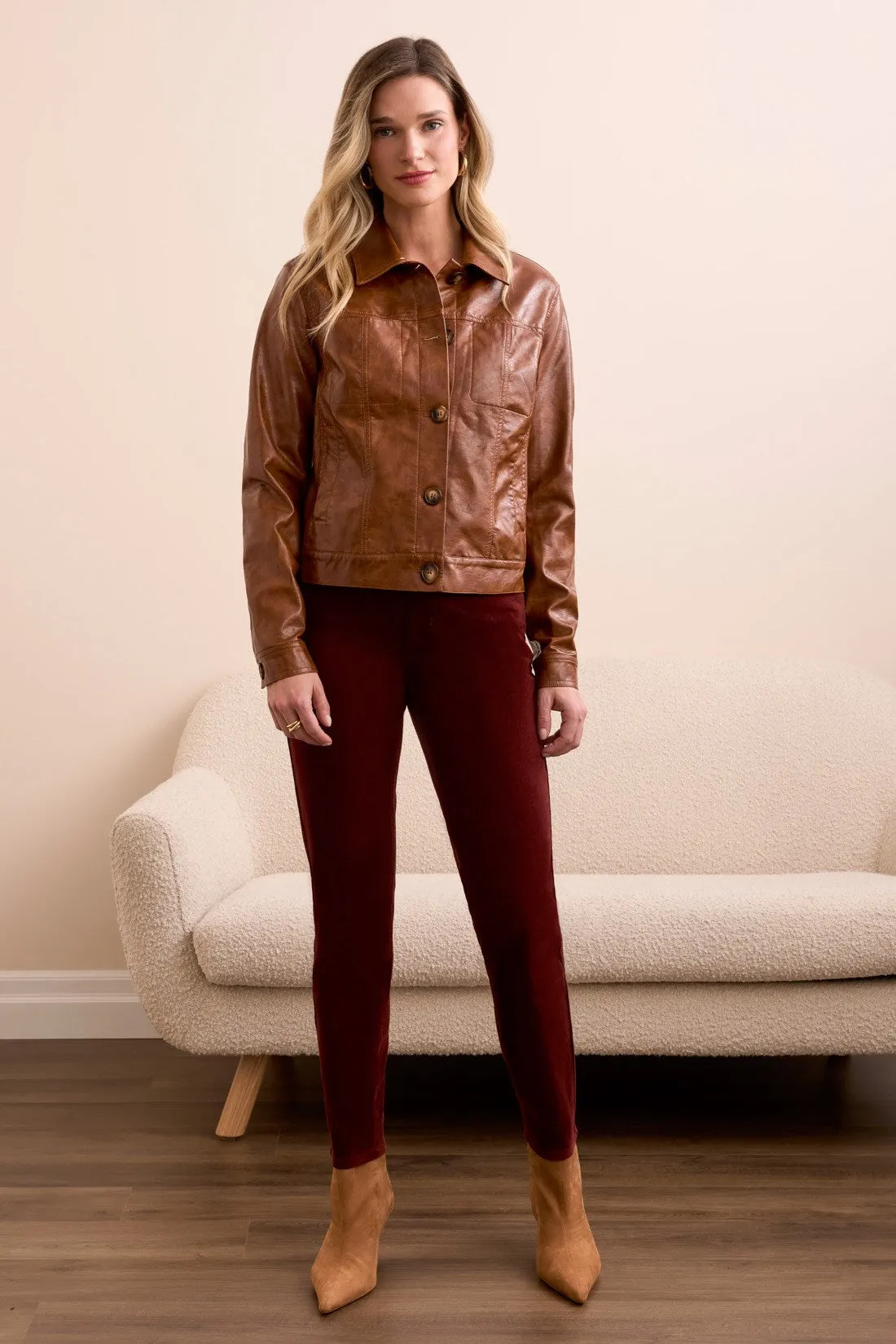 Faux Leather Button-Front Collar-Accent Jacket-Gingerspice sold by Tribal product image thumbnail 2