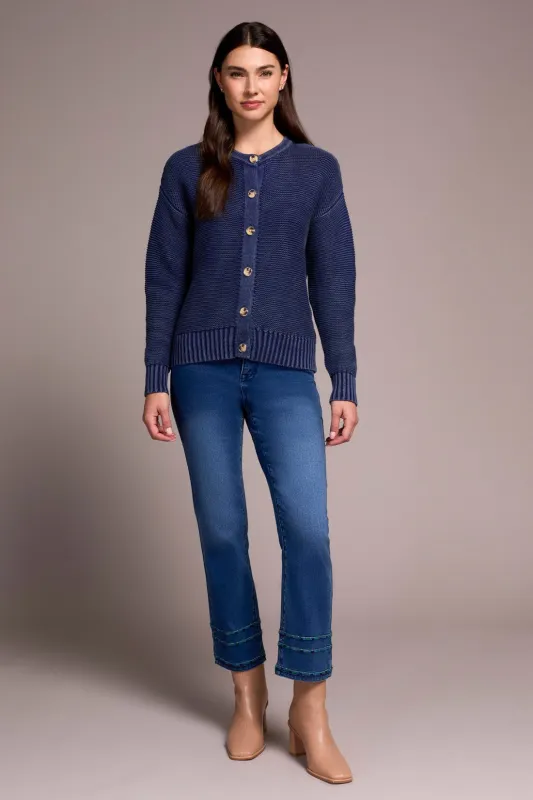 Cotton Yarn Button-Front Cardigan With Special Wash-Nightfall sold by Tribal