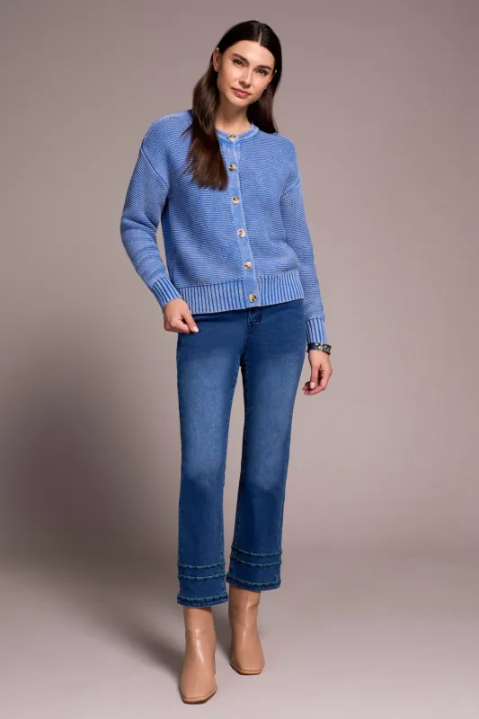 Cotton Yarn Button-Front Cardigan With Special Wash-Ultrablue sold by Tribal