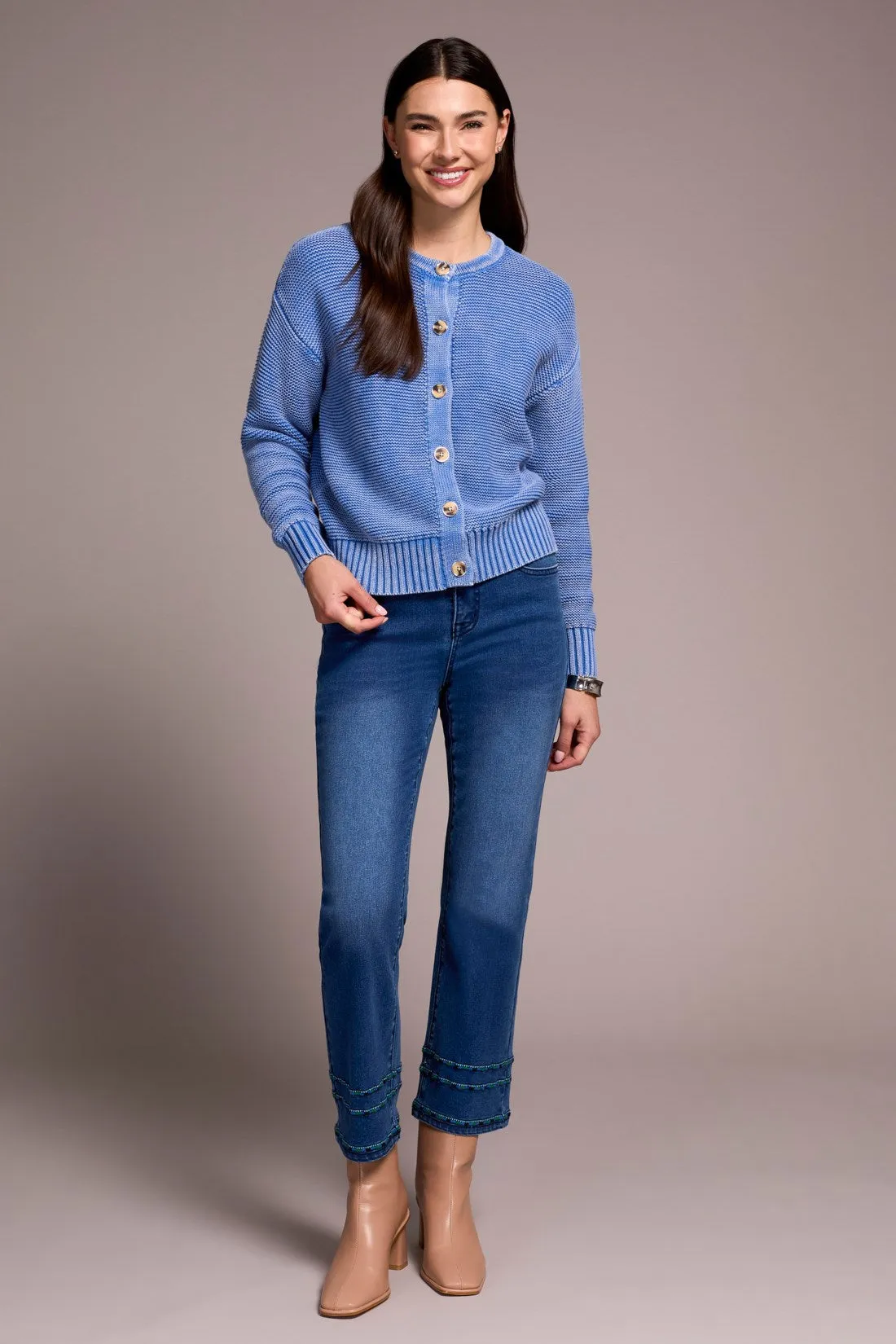 Cotton Yarn Button-Front Cardigan With Special Wash-Ultrablue sold by Tribal product image thumbnail 2