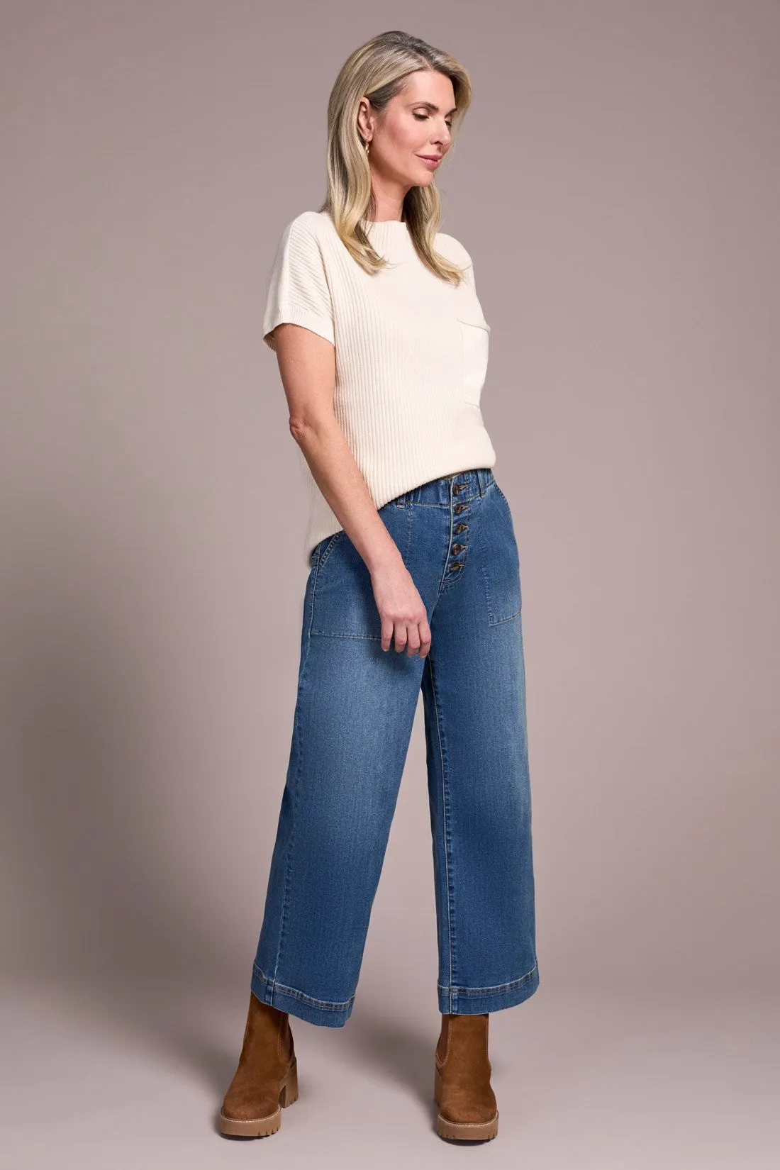 Sophia Curvy Comfort Stretch Wide Leg Crop Jeans-Truevintage sold by Tribal product image thumbnail 2