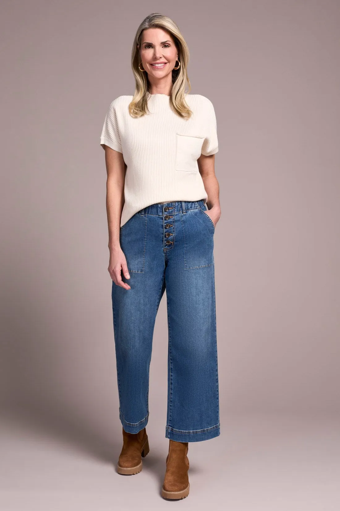 Sophia Curvy Comfort Stretch Wide Leg Crop Jeans-Truevintage sold by Tribal product image thumbnail 3