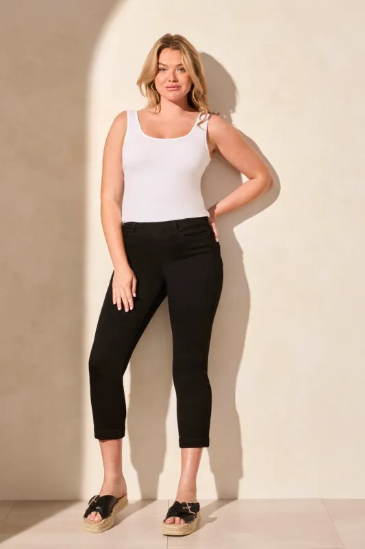 Audrey Pull-On Crop Straight Jeans With Front Crease-Blackmist sold by Tribal