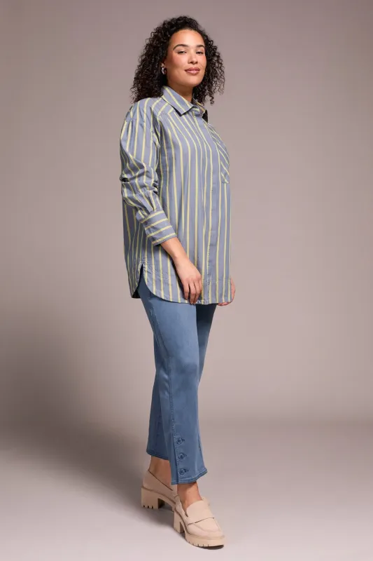 Stripe Button-Front Dress Shirt-Slateblue sold by Tribal