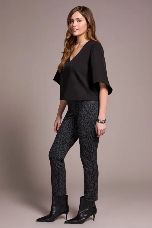 Signature Crepe Flutter Sleeve V-Neck Blouse-Black sold by Tribal