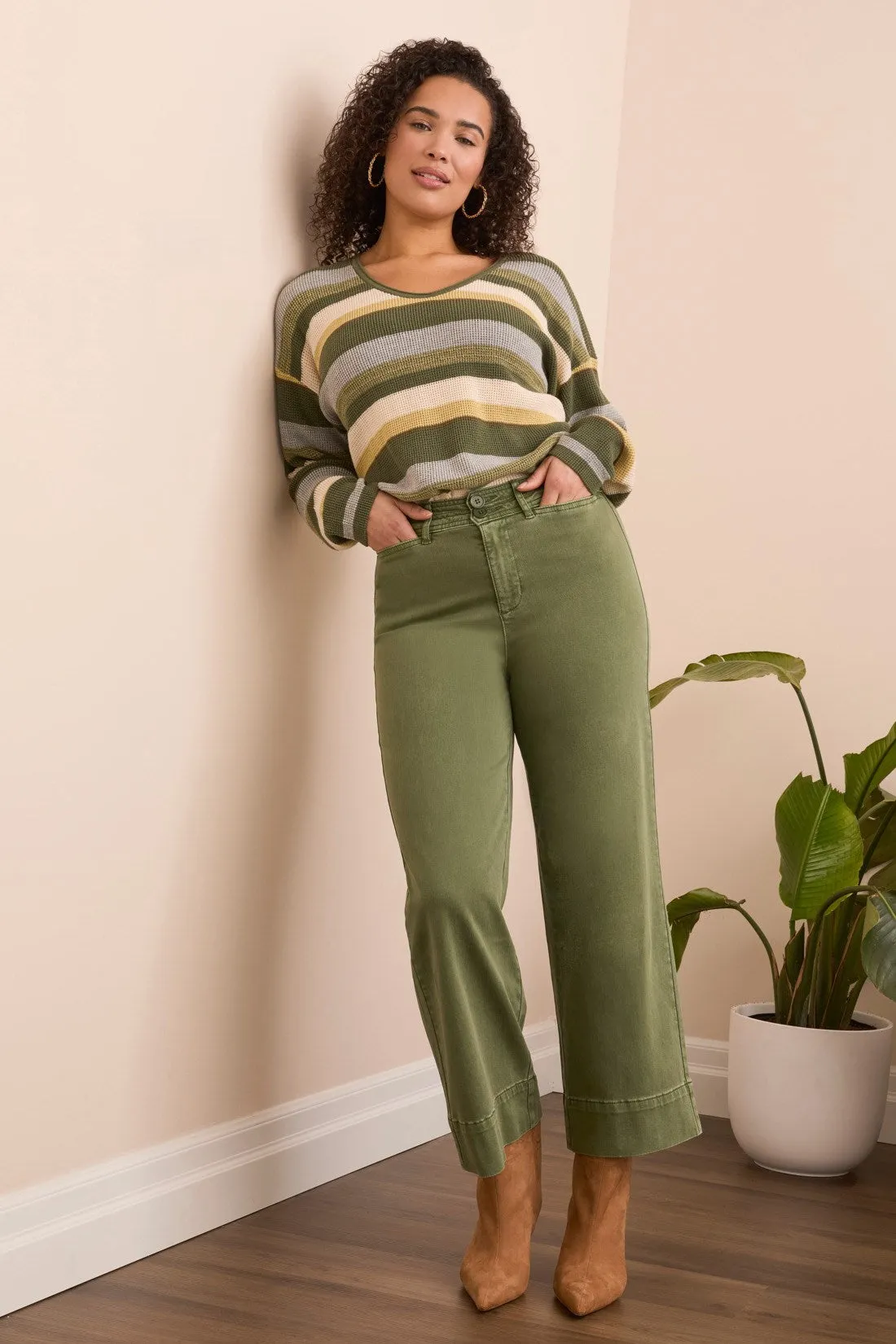 Comfort Stretch High Rise Palazzo Pants-Chive sold by Tribal product image thumbnail 3