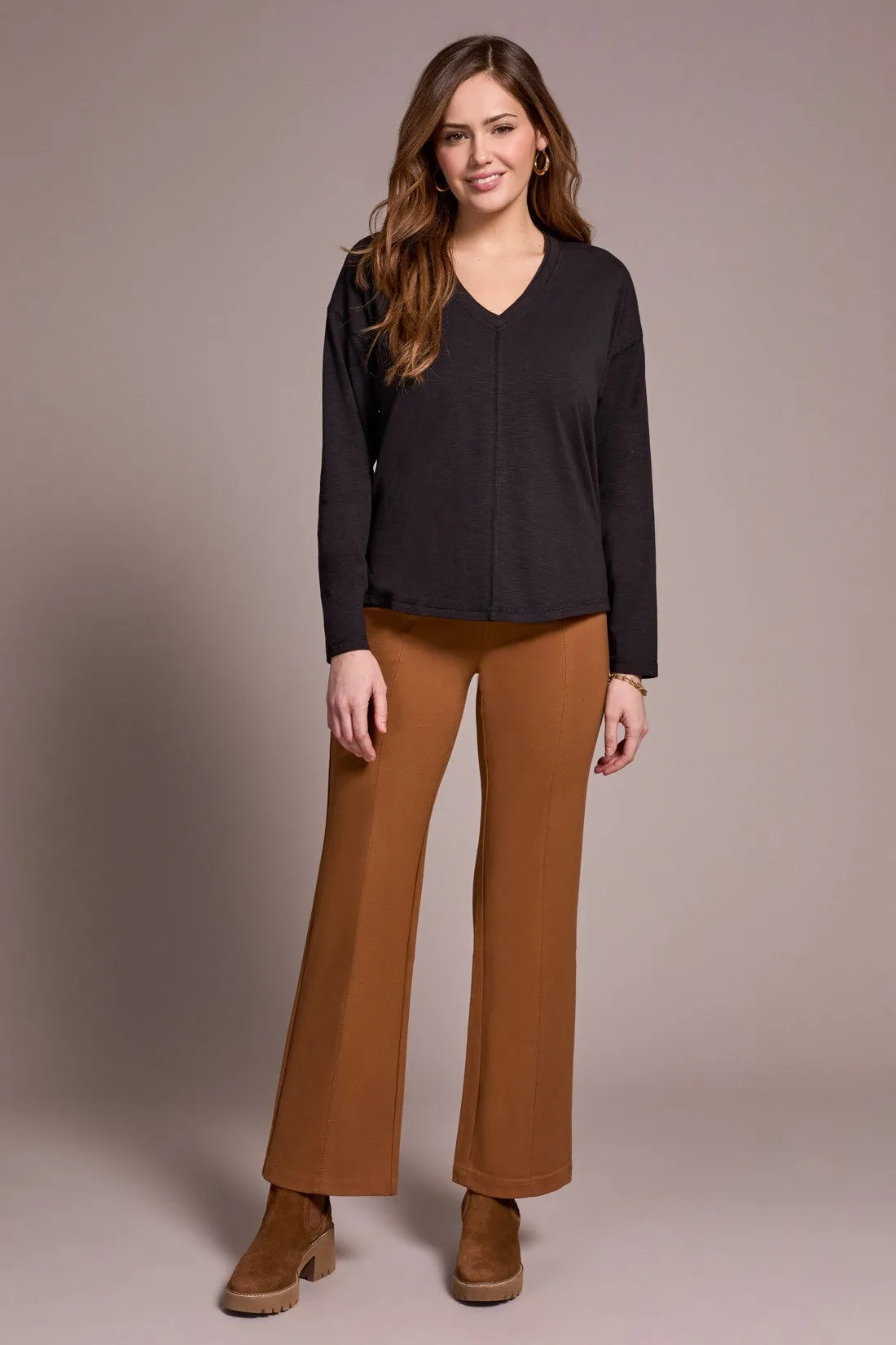 Slub Knit Flatlock V-Neck Top-Black sold by Tribal