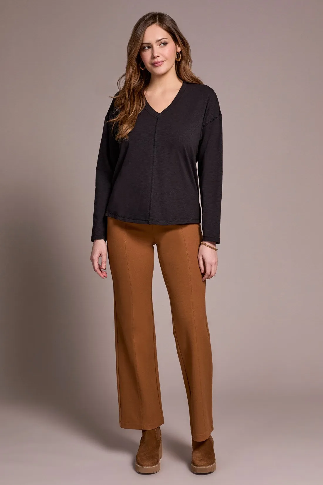 Slub Knit Flatlock V-Neck Top-Black sold by Tribal product image thumbnail 2