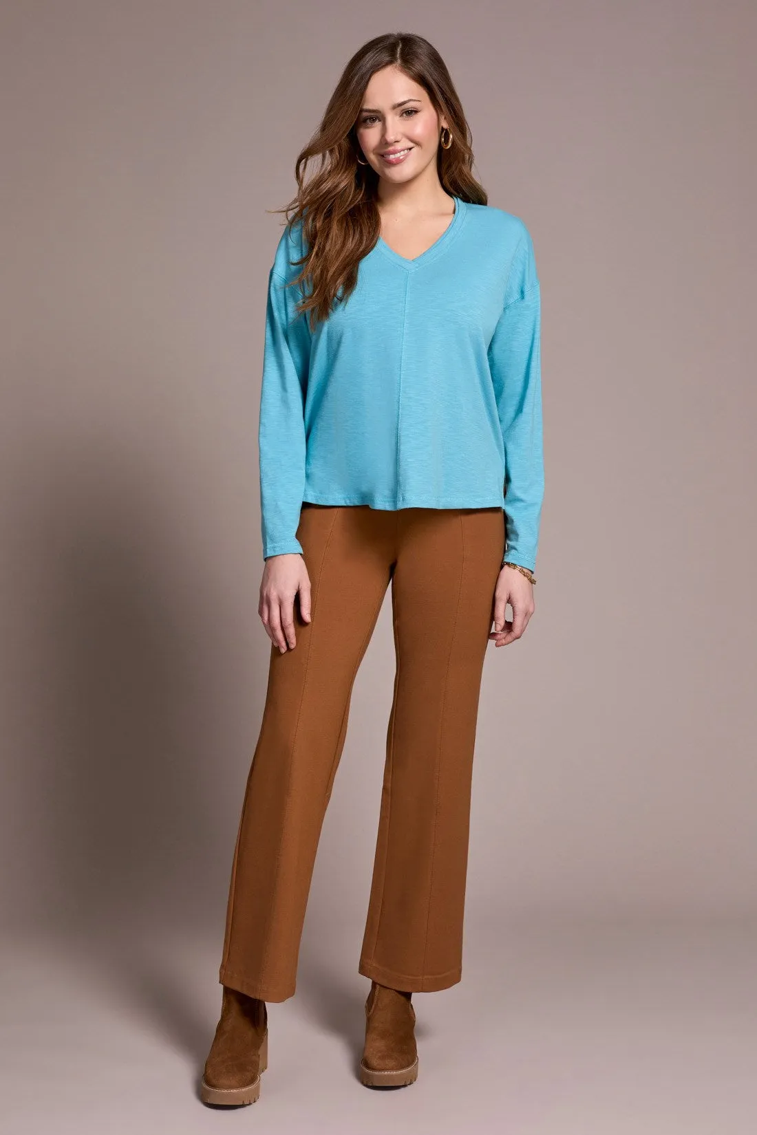 Slub Knit Flatlock V-Neck Top-Mistblue sold by Tribal product image thumbnail 2