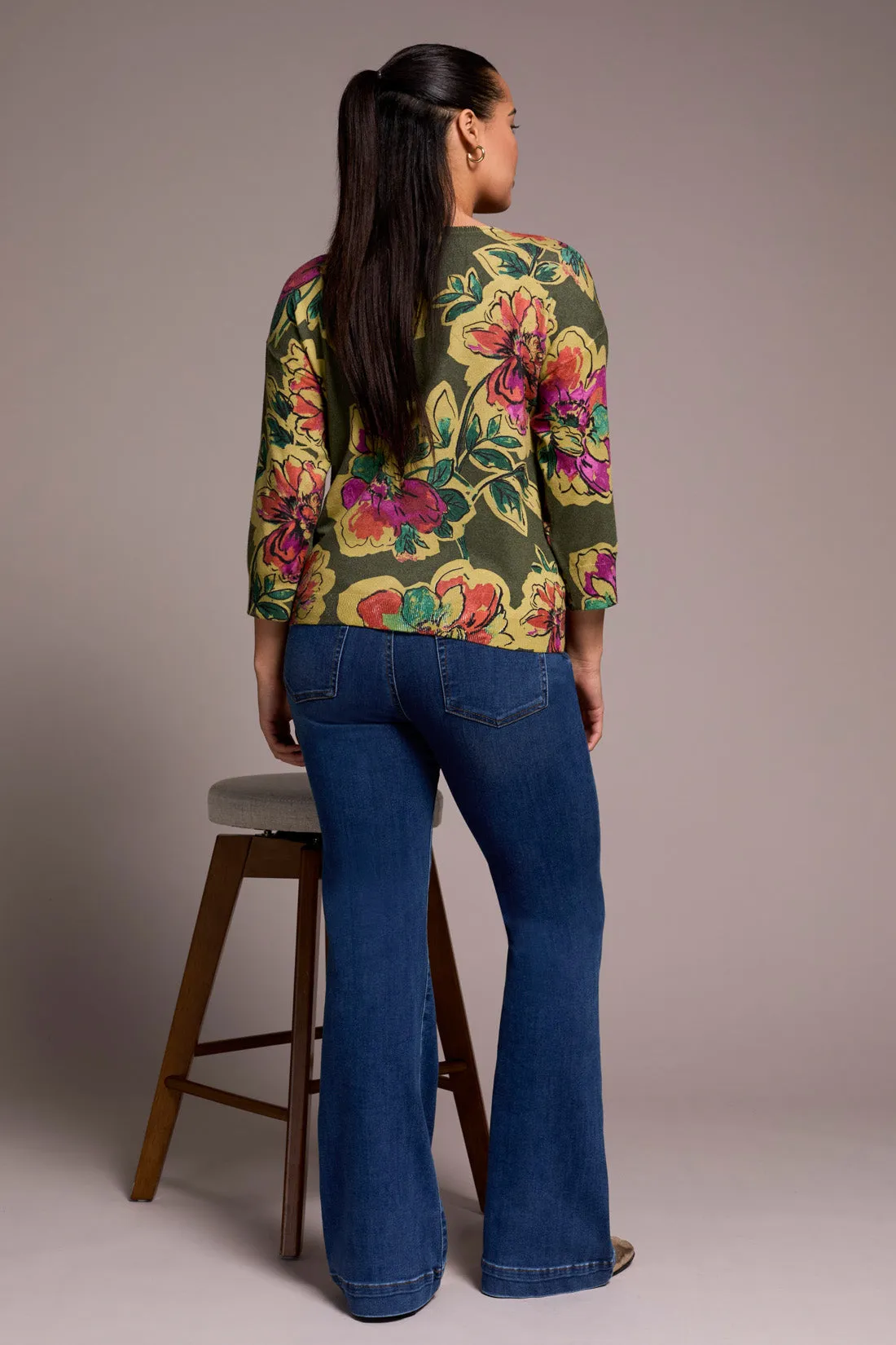 Soft Yarn Three-Quarter Sleeve Crewneck Sweater-Chive sold by Tribal product image thumbnail 4