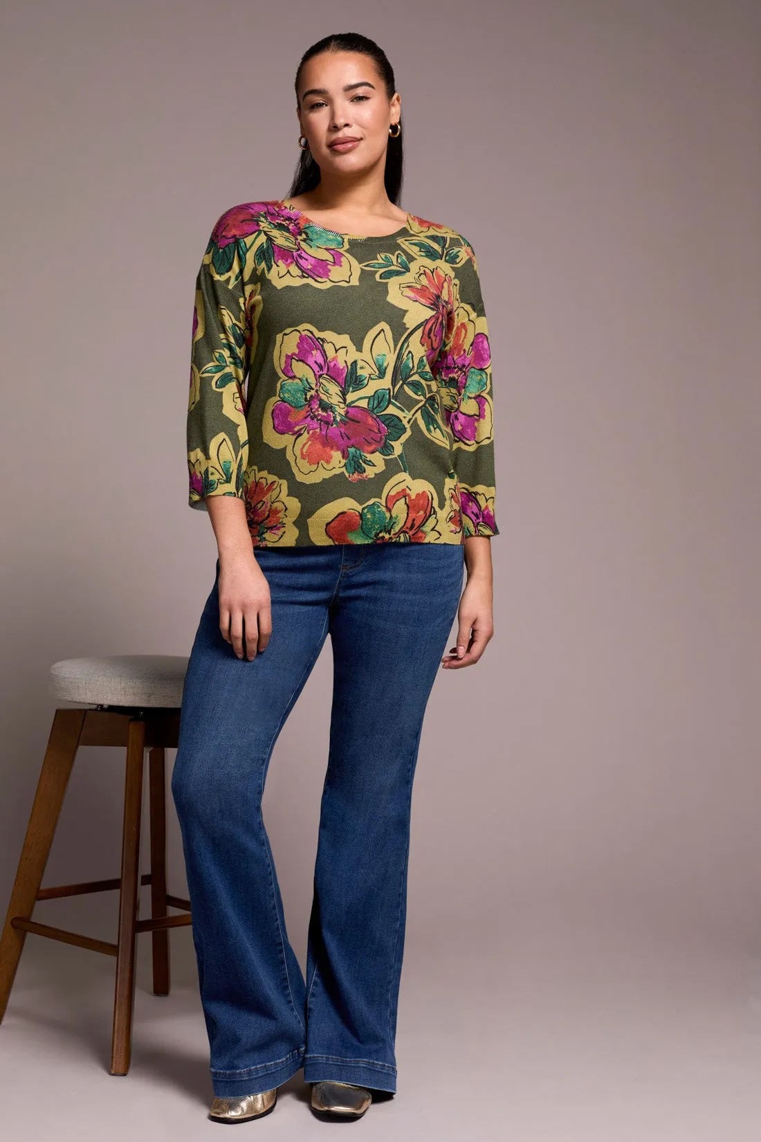 Soft Yarn Three-Quarter Sleeve Crewneck Sweater-Chive sold by Tribal product image thumbnail 3