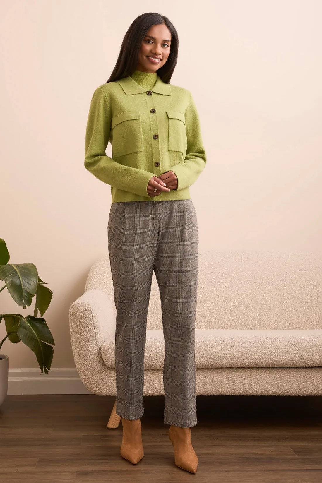 Double Knit Collared Sweater Cardigan-Wasabi sold by Tribal product image thumbnail 2