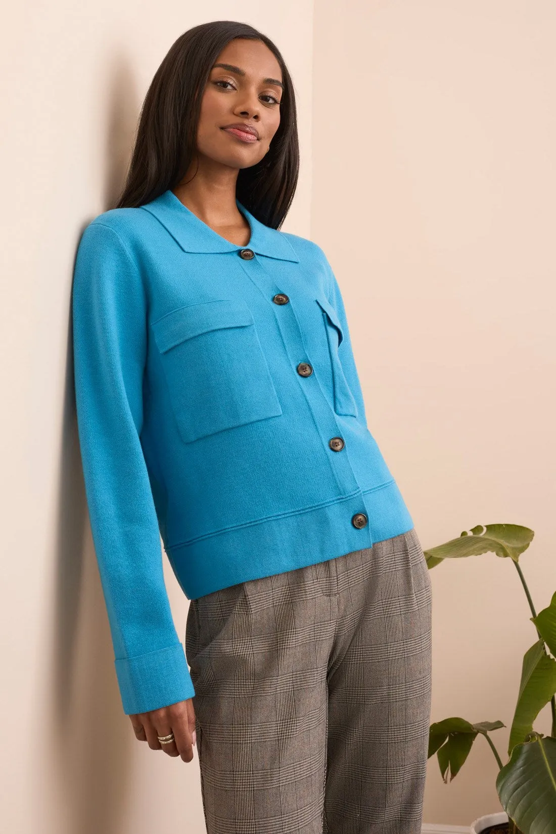 Double Knit Collared Sweater Cardigan-Celestial sold by Tribal product image thumbnail 3