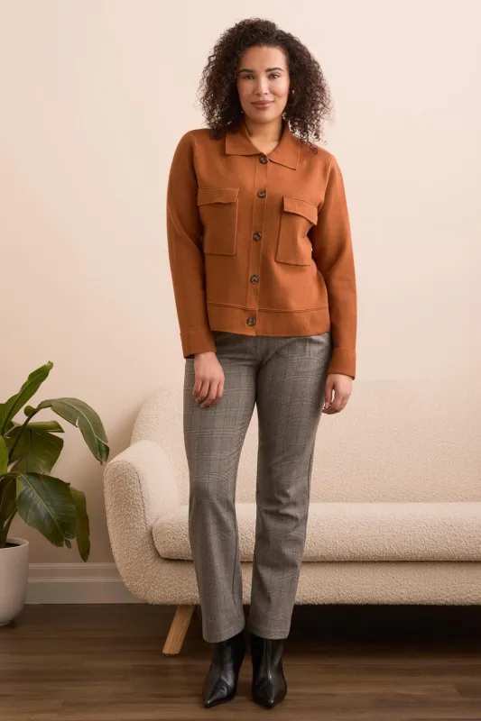 Double Knit Collared Sweater Cardigan-Bran sold by Tribal
