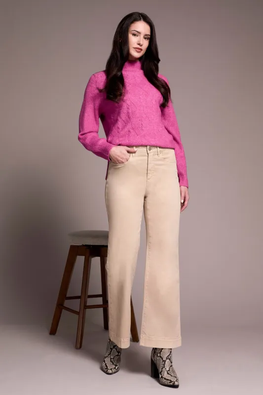 Comfort Stretch Fly Front Wide Leg Pants-Sandstone sold by Tribal