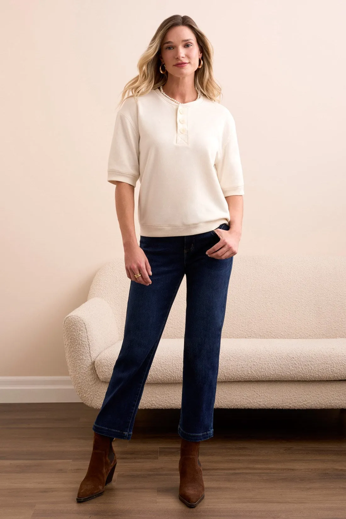 Soft Touch French Terry Henley Top-Cream sold by Tribal