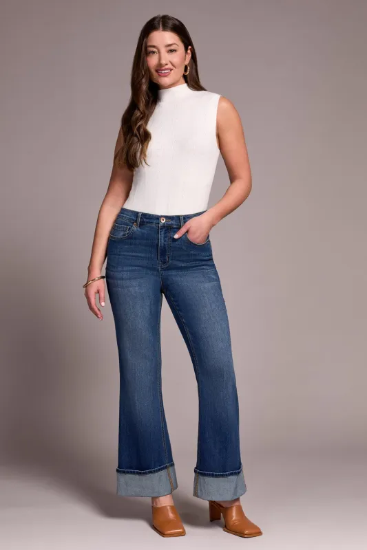 Brooke Cuffed Palazzo Jeans-Antiqueblue sold by Tribal
