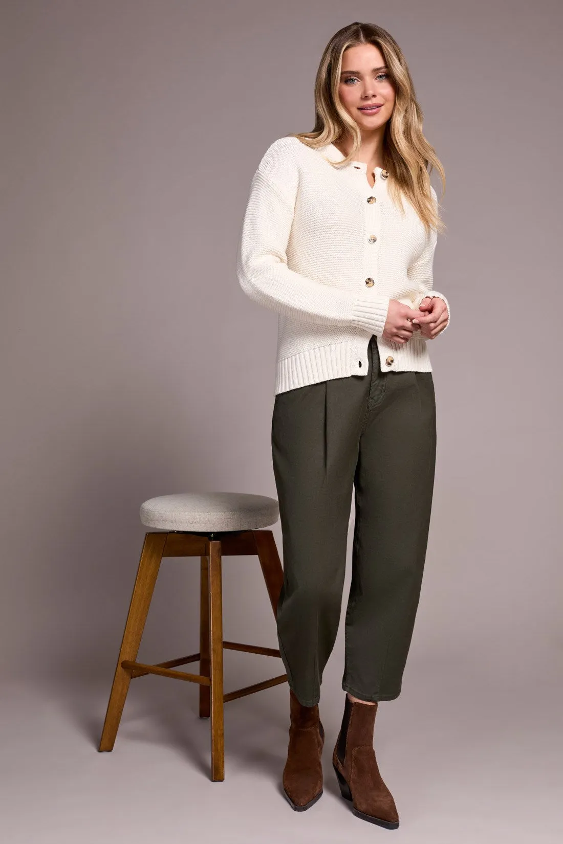 Cotton Yarn Button-Front Cardigan With Special Wash-Eggshell sold by Tribal product image thumbnail 3