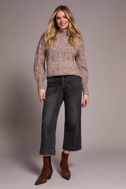 Sophia Curvy Comfort Stretch Wide Leg Crop Jeans-Blackmist sold by Tribal