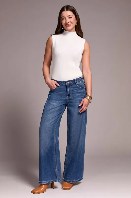 Flowy Lyocell® Audrey Pleated Wide Leg Jeans-Bluebliss sold by Tribal