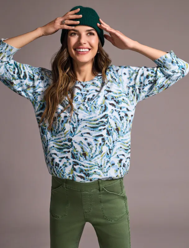 Soft Yarn Three-Quarter Sleeve Crewneck Sweater-Mistblue sold by Tribal