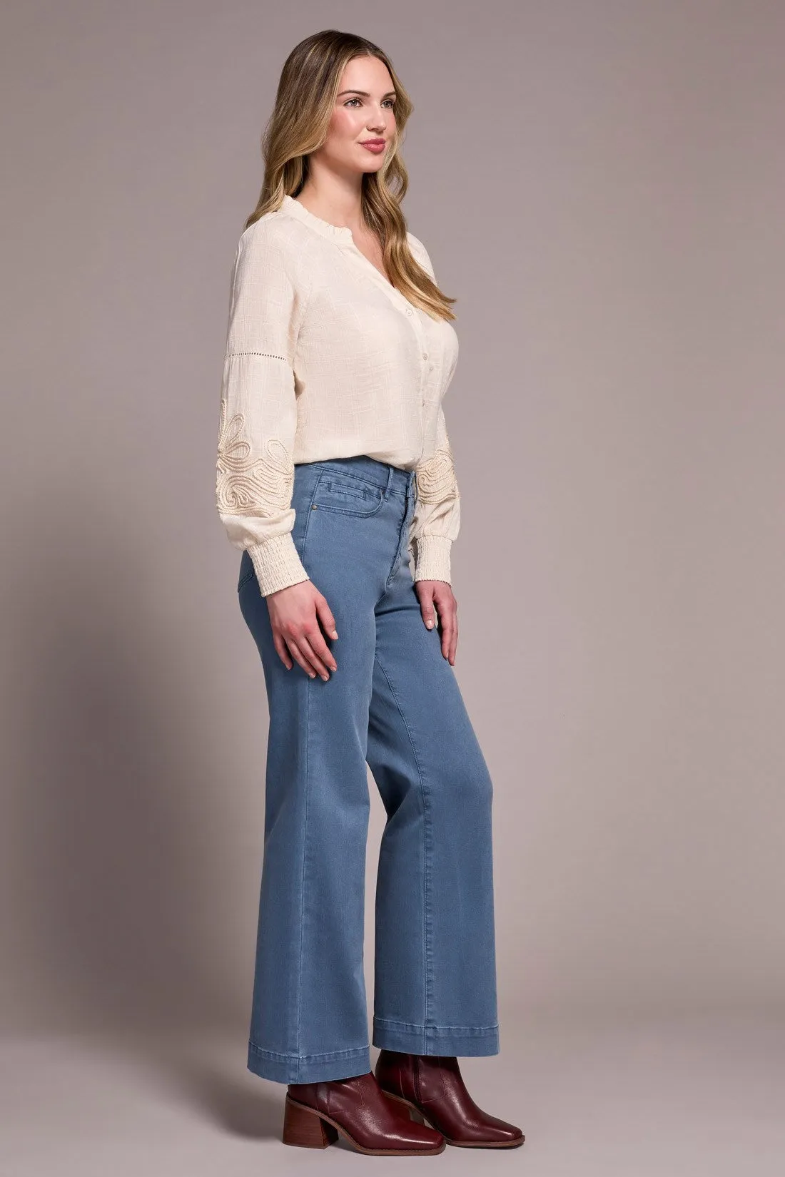 Comfort Stretch Fly Front Wide Leg Pants-Slateblue sold by Tribal product image thumbnail 3