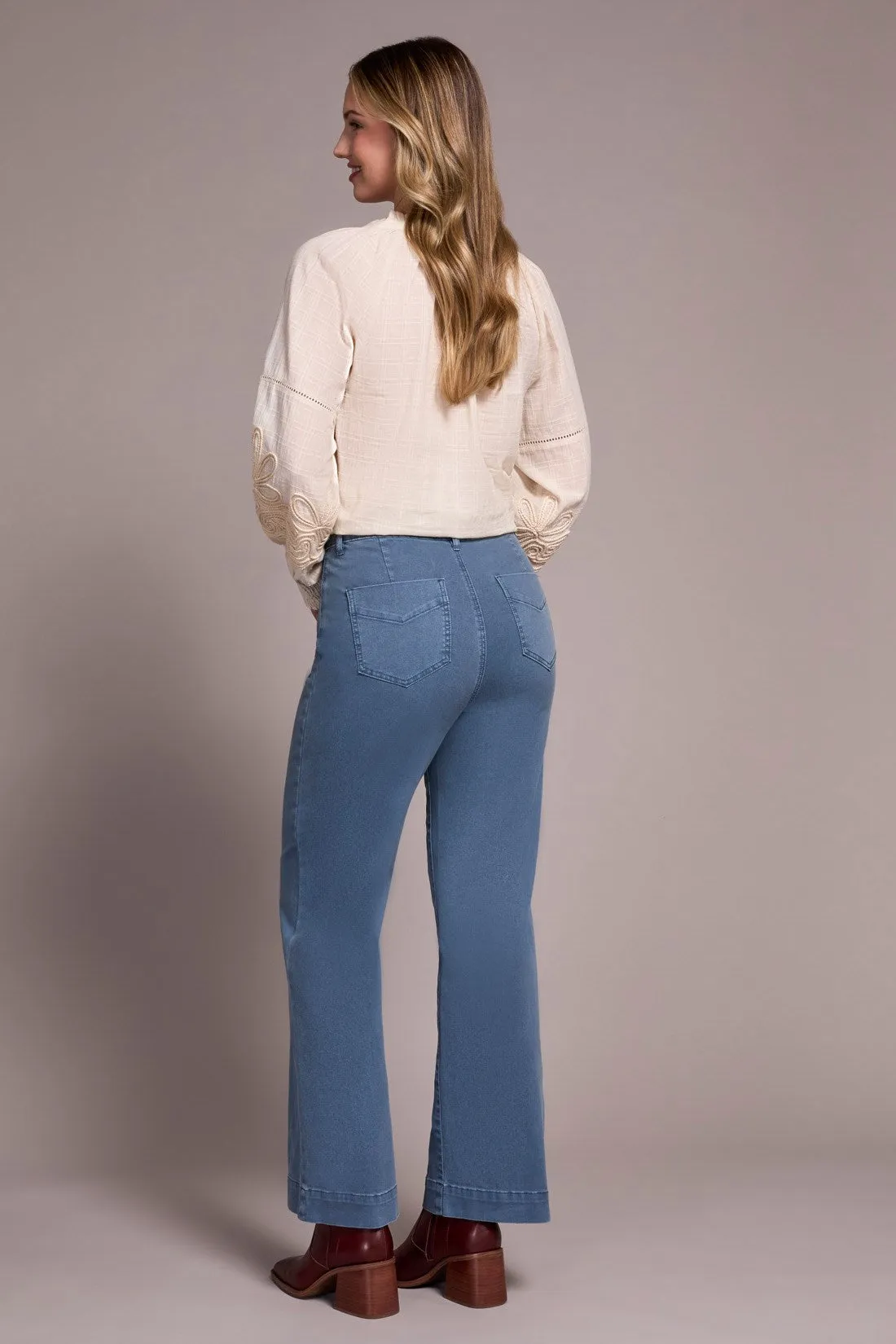 Comfort Stretch Fly Front Wide Leg Pants-Slateblue sold by Tribal product image thumbnail 4