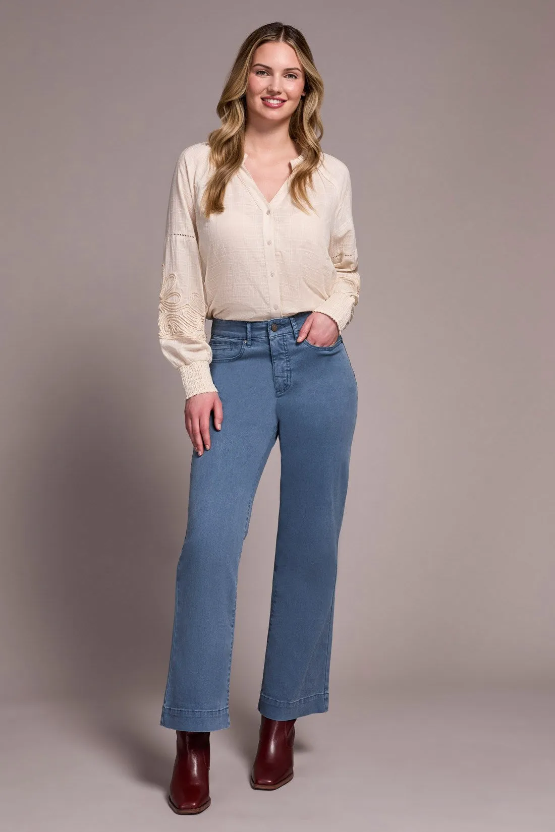 Comfort Stretch Fly Front Wide Leg Pants-Slateblue sold by Tribal product image thumbnail 2